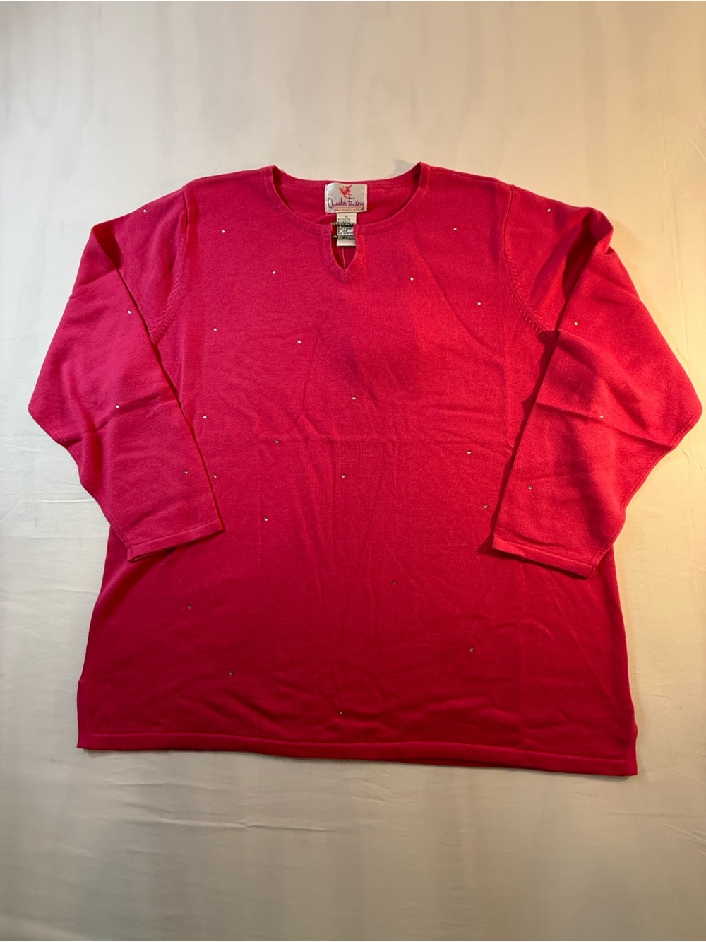 Quacker Factory Hot Pink Embellished Crewneck Sweater